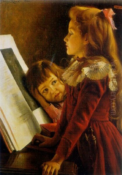The Lesson Oil Painting by George Roux