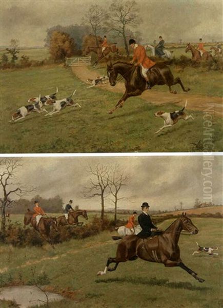 Hunting Scene (+ Another; Pair) Oil Painting by George Derville Rowlandson