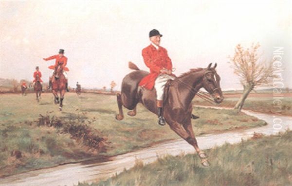 Jumping A Brook-leading The Field Oil Painting by George Derville Rowlandson