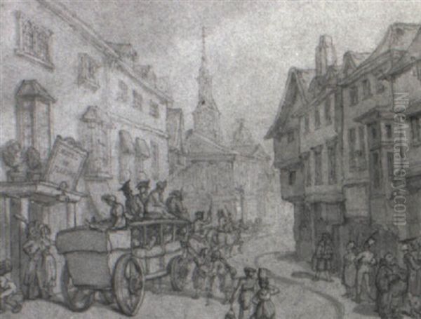 Brussel, Flanders Hotel De Flandre Oil Painting by Thomas Rowlandson