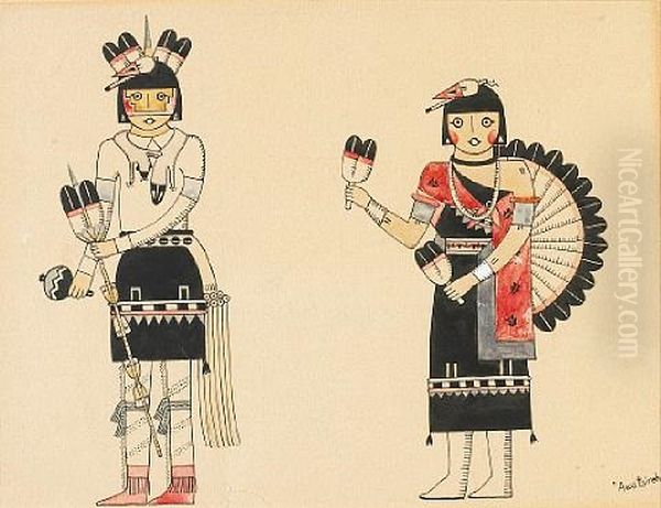 Untitled (+ Two Shalakos, Lrgr; 2 Works) Oil Painting by Alfonso Roybal