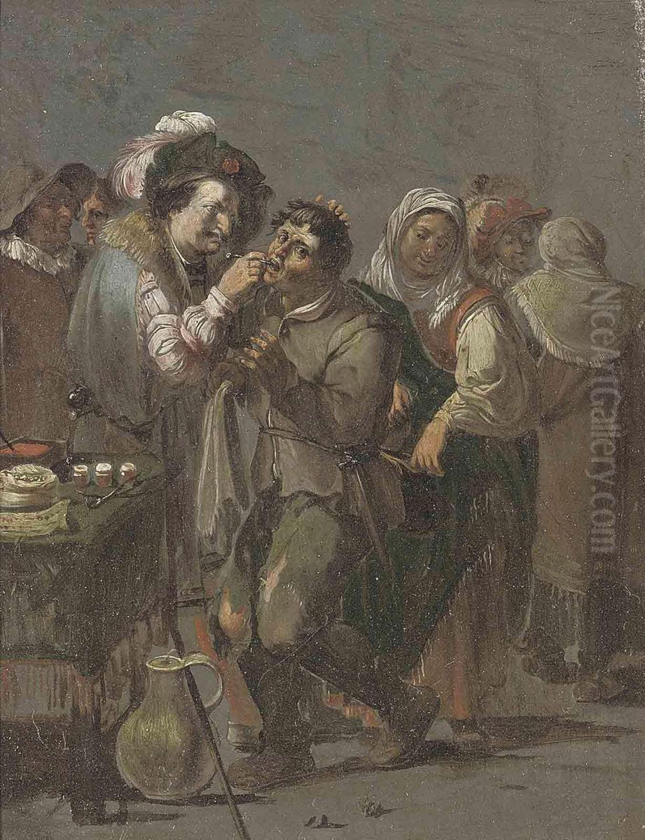 The Quack Dentist Oil Painting by Andries Dirksz. Both