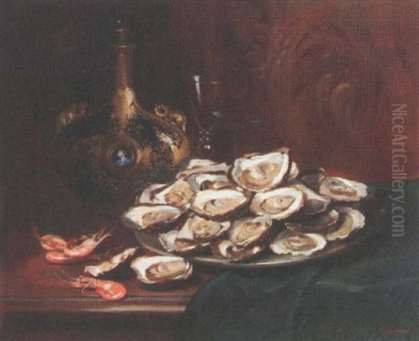 Still Life With Oysters Oil Painting by Dominique Hubert Rozier