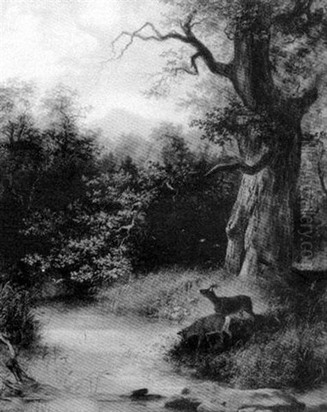 Deer In A Landscape Oil Painting by Emil Rozsay