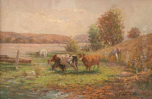 Cattle On The Nepean Hawkesbury Oil Painting by Anthony Dattilo Rubbo