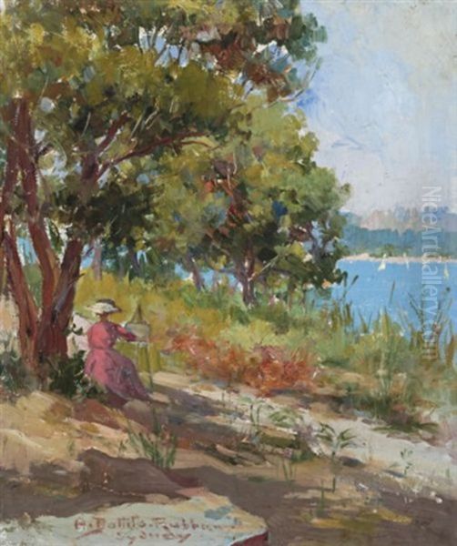 Woman Painting, Sydney Harbour Oil Painting by Anthony Dattilo Rubbo