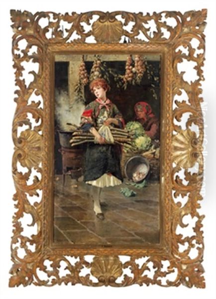 Italienisches Madchen Am Gemusemarkt Oil Painting by Franz Leo Ruben