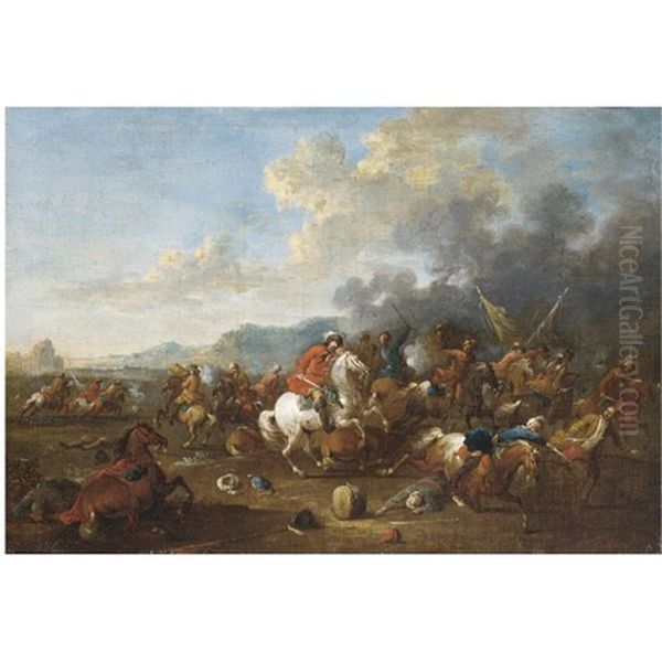 A Cavalry Skirmish Oil Painting by Arnold Frans (Francesco) Rubens