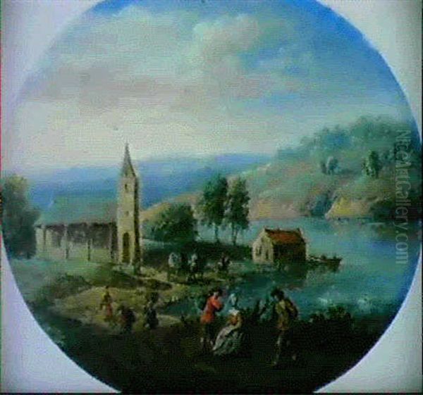 Flusslandschaft Mit Kirche Oil Painting by Arnold Frans (Francesco) Rubens