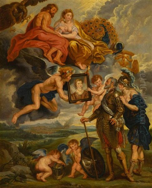 The Presentation Of The Portrait Of Marie De' Medici To Henri Iv Oil Painting by (studio of) Rubens, Peter Paul