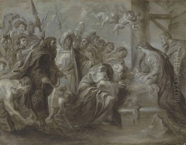 The Adoration Of The Magi - En Grisaille Oil Painting by (studio of) Rubens, Peter Paul