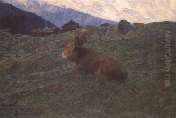 Glarner Landschaft Mit Kuhen Oil Painting by Jacob Ruch