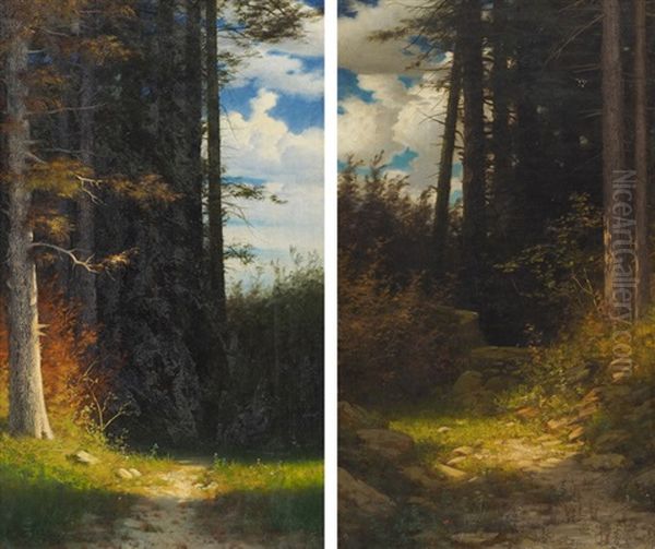 Gegenstucke: Waldlichtungen Im Sonnenlicht Oil Painting by Eduard Ruedisuehli