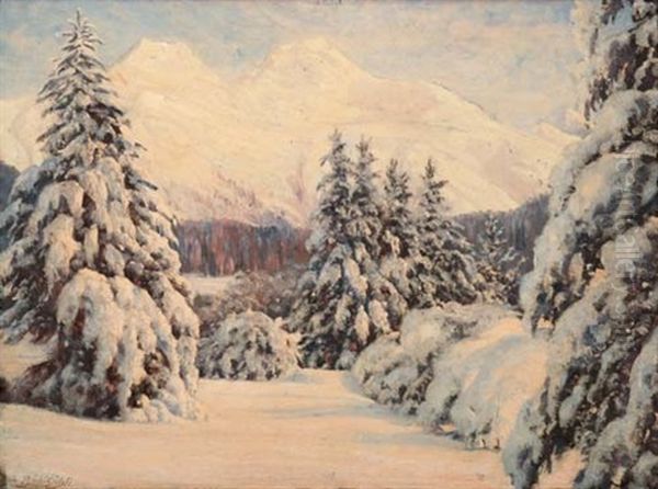 Bei St. Moritz, Piz Languard Und Piz Muraigl Oil Painting by Eduard Ruedisuehli