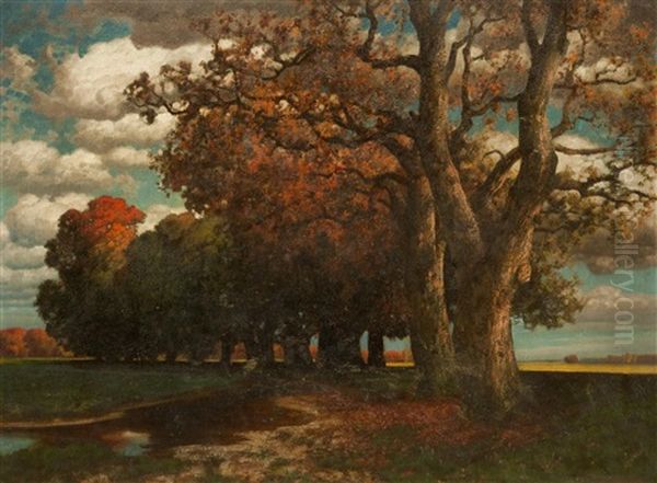 Herbstlandschaft Oil Painting by Traugott Hermann Ruedisuehli