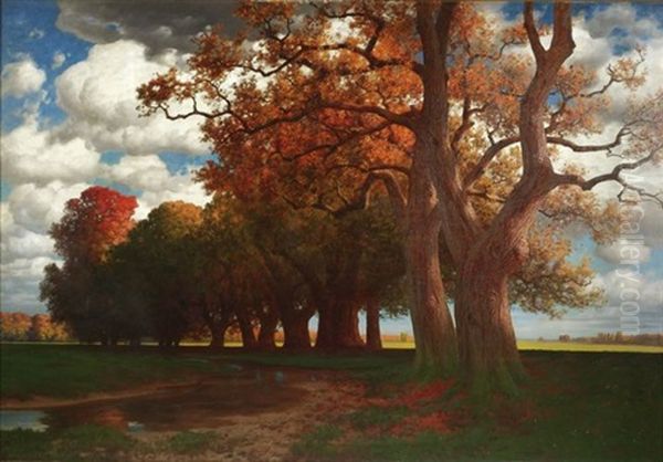 Eichenbestandener Bachlauf Oil Painting by Traugott Hermann Ruedisuehli