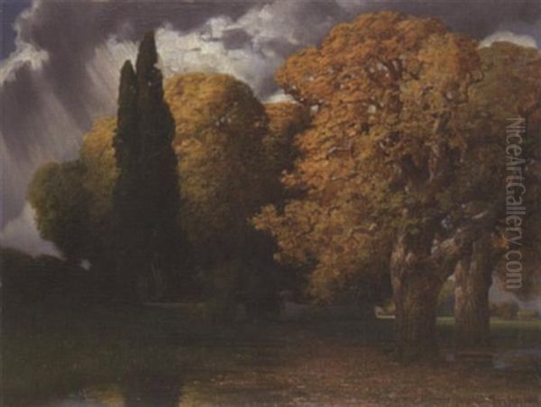 Herbstlandschaft Oil Painting by Traugott Hermann Ruedisuehli