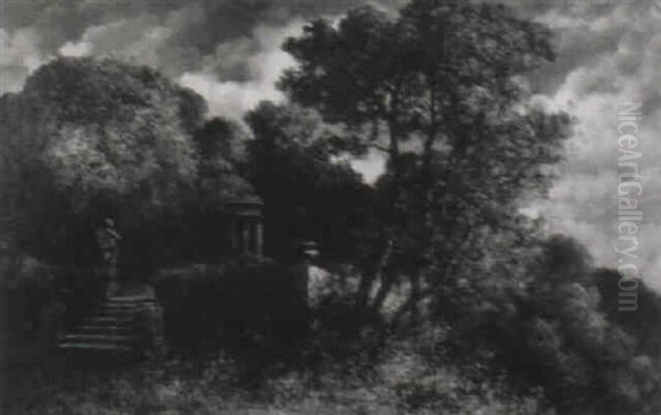 Herbstliche Parkanlage Mit Tempel Oil Painting by Traugott Hermann Ruedisuehli