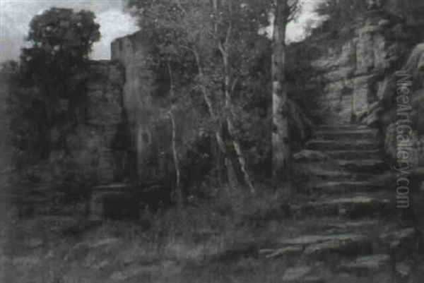 Altes Gemauer Mit Treppe Oil Painting by Traugott Hermann Ruedisuehli