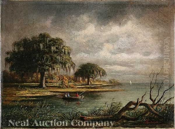 Fishing On The Louisiana Bayou Oil Painting by Harold Rudolph
