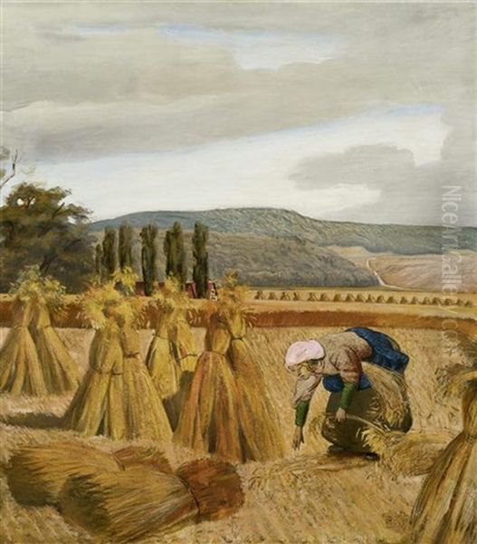 Ahrenleserin Oil Painting by Ernst Georg Rueegg