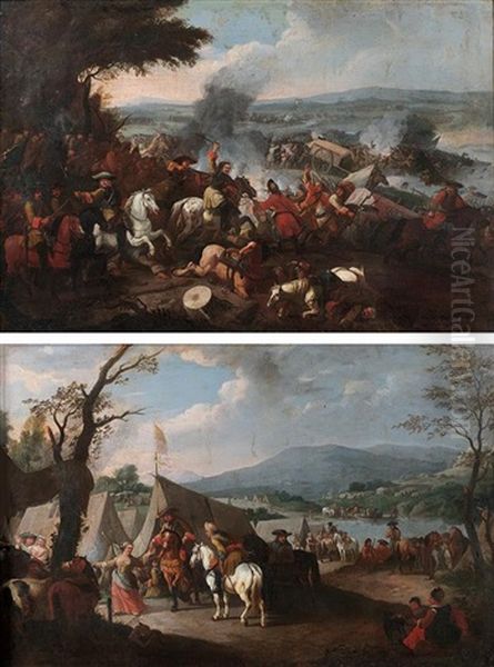 Scene De Bataille Halte Dans Un Campement Oil Painting by Rugendas, Georg Philipp I