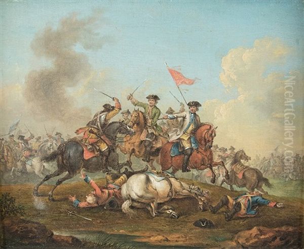 A Pair Of Battle Scenes Oil Painting by Rugendas, Georg Philipp I