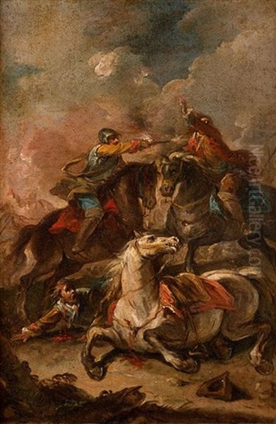 Choc De Cavaliers Oil Painting by Rugendas, Georg Philipp I