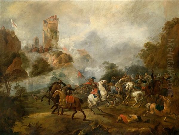 Ein Reitergefecht Zur Zeit Des Dreisigjahrigen Krieges Unterhalb Einer Belagerten Burg Oil Painting by Rugendas, Georg Philipp I