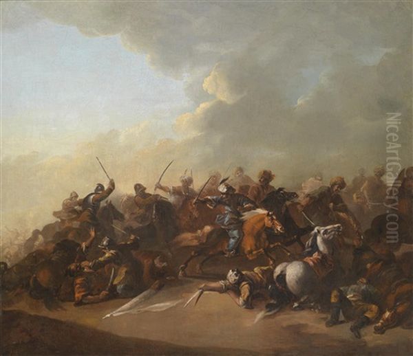 Ein Reitergefecht Zwischen Christen Und Osmanen Oil Painting by Rugendas, Georg Philipp I