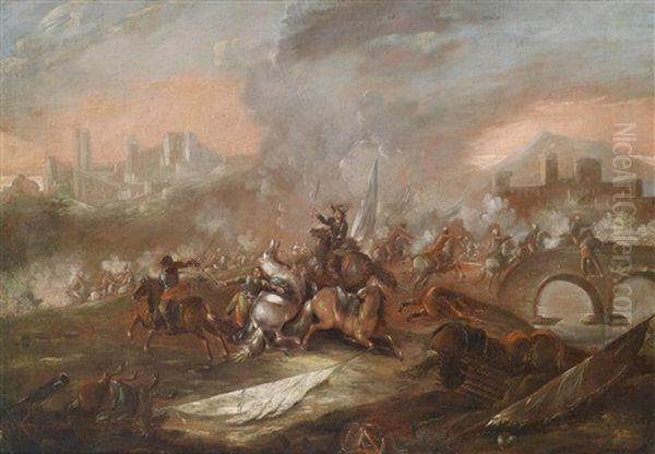 Reitergefecht Vor Einer Festung Oil Painting by Rugendas, Georg Philipp I