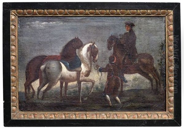 Reiter Und Ein Bursche Mit Zwei Handpferden (+ Reiter Mit Einem Falken Und Ein Bursche Mit Zwei Handpferden; Pair) Oil Painting by Rugendas, Georg Philipp I
