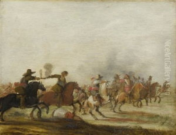 Reiterschlachte (+ Another; Pair) Oil Painting by Rugendas, Georg Philipp I