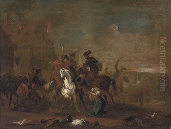 A Cavalry Pillage Oil Painting by Rugendas, Georg Philipp I