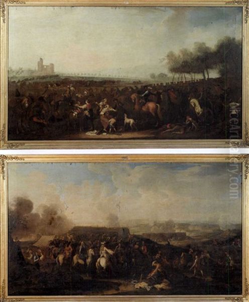 Battle Scene (+ Another Similar; Pair) Oil Painting by Rugendas, Georg Philipp I