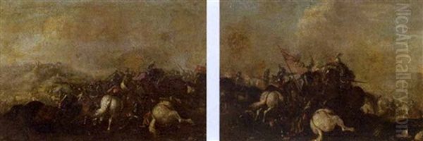 A Cavalry Battle Scene Oil Painting by Rugendas, Georg Philipp I