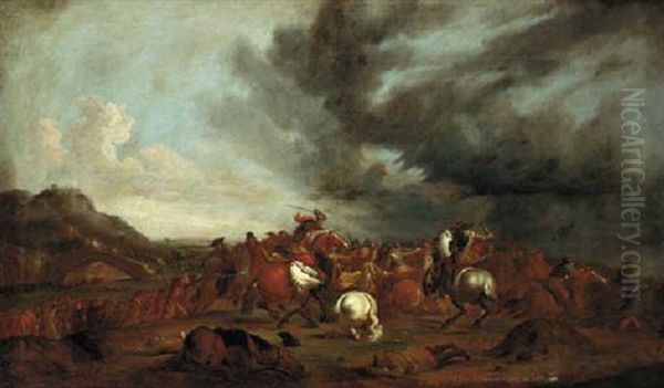 A Cavalry Battle Oil Painting by Rugendas, Georg Philipp I