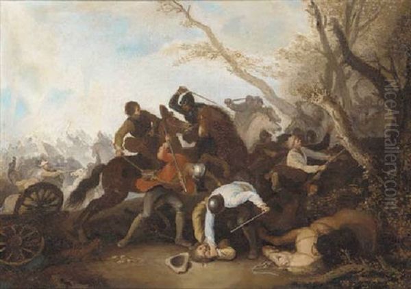 A Cavalry Engagement Oil Painting by Rugendas, Georg Philipp I