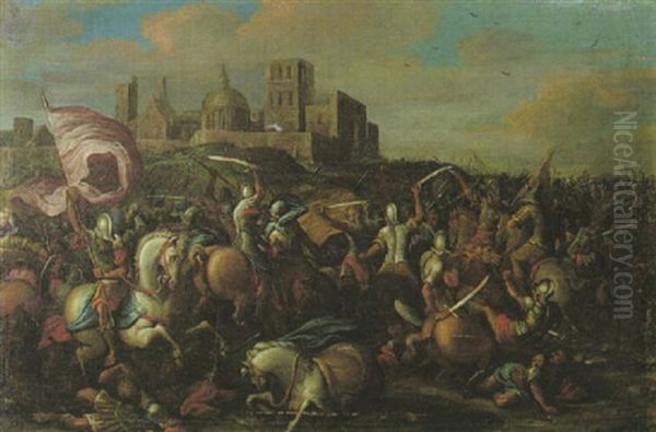 Reiterschlacht Vor Einer Stadt Oil Painting by Rugendas, Georg Philipp I