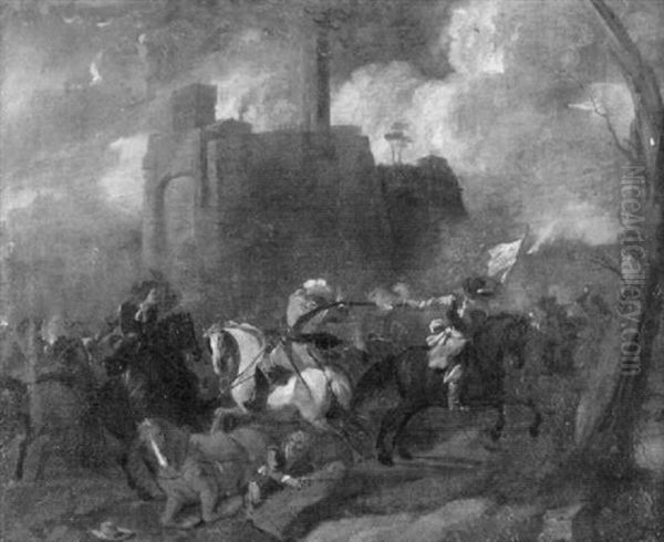 Reiterschlacht Vor Einer Burg Oil Painting by Rugendas, Georg Philipp I