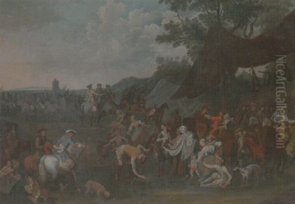A Troop Of Cavalry And Villagers Near A Military Encampment Oil Painting by Rugendas, Georg Philipp I