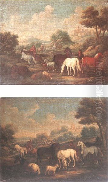 Pferde Und Reiter In Hugeliger Landschaft Oil Painting by Rugendas, Georg Philipp I