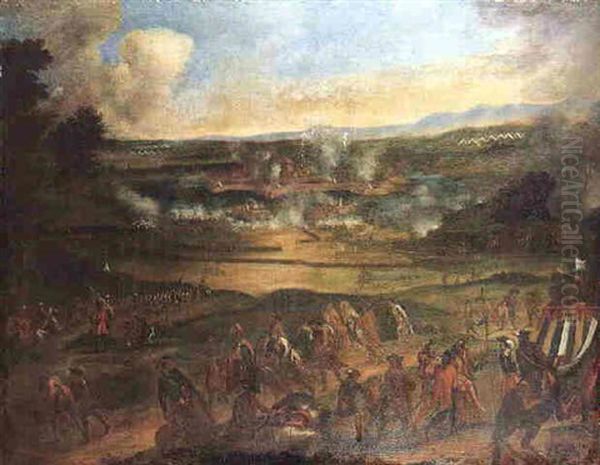 Landscape With Wounded Soldiers Making For An Encampment And A Fortified Town Under Siege Beyond Oil Painting by Rugendas, Georg Philipp I
