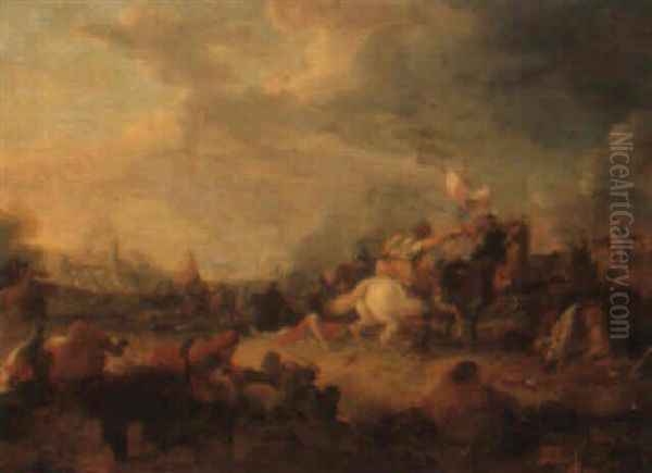 A Cavalry Engagment Oil Painting by Rugendas, Georg Philipp I