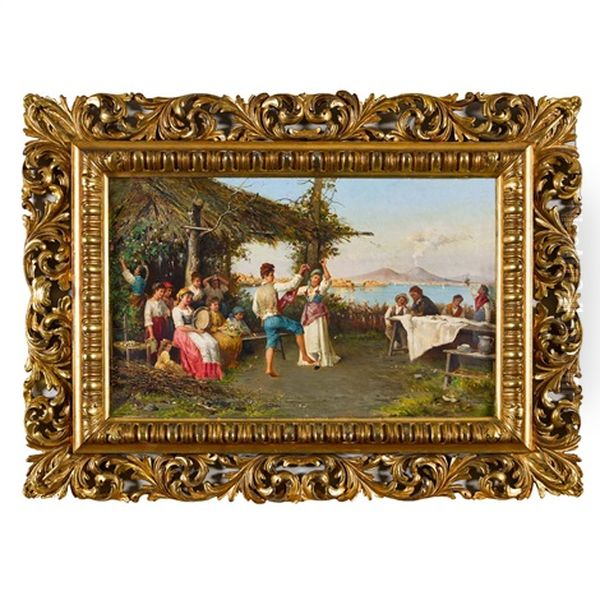 Bauerlicher Tanz Mit Vesuv Im Hintergrund Oil Painting by Pasquale Ruggiero