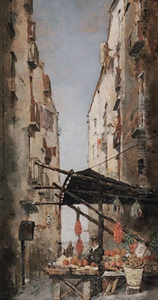 Obstmarkt In Malerischer Gasse Oil Painting by Pasquale Ruggiero