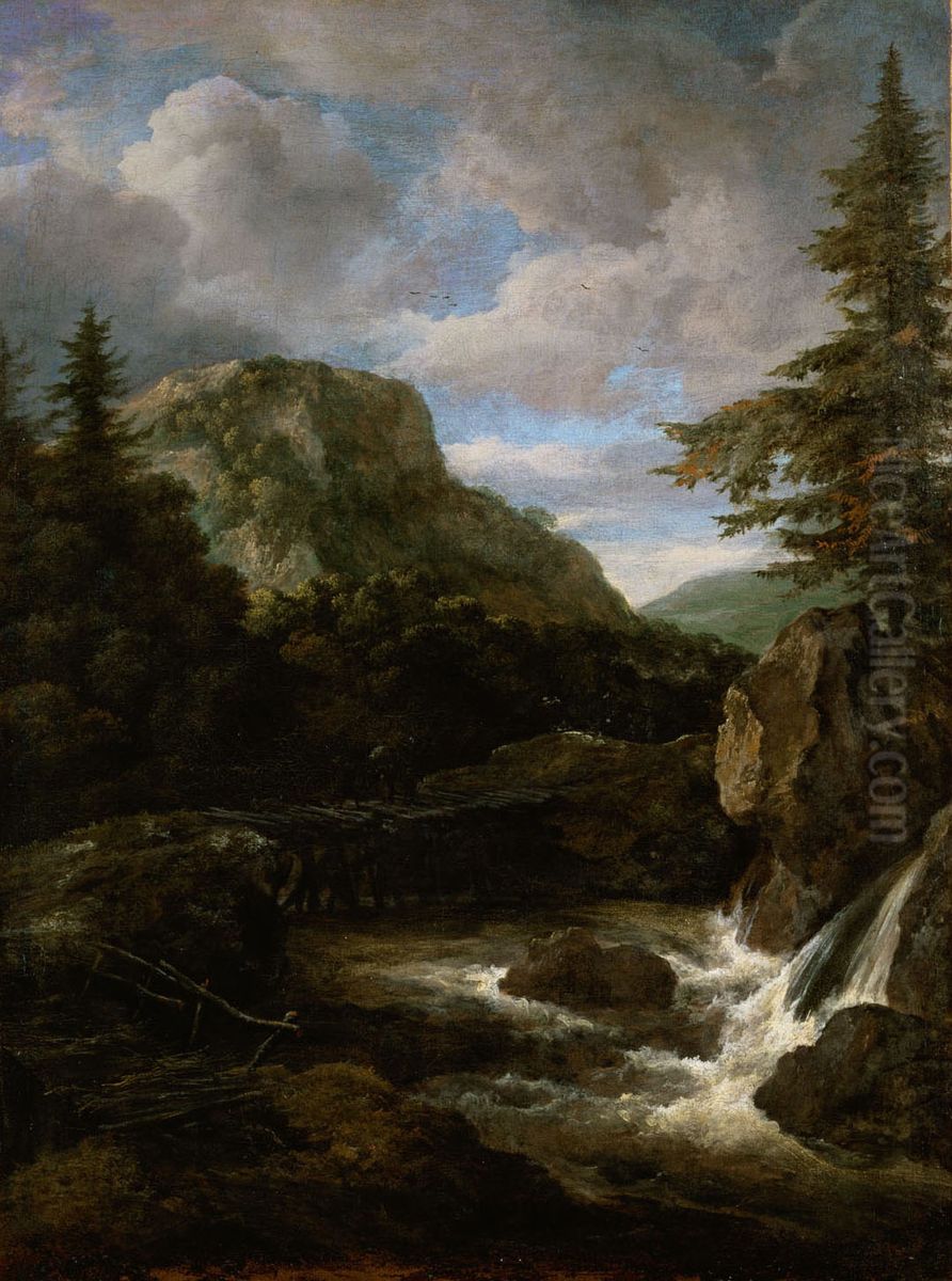 Mountain Landscape With Waterfall Oil Painting by Jacob Van Ruisdael
