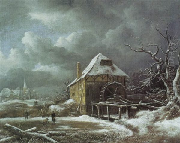 Winterlandschaft Mit Einer Wassermuhle Oil Painting by Jacob Van Ruisdael