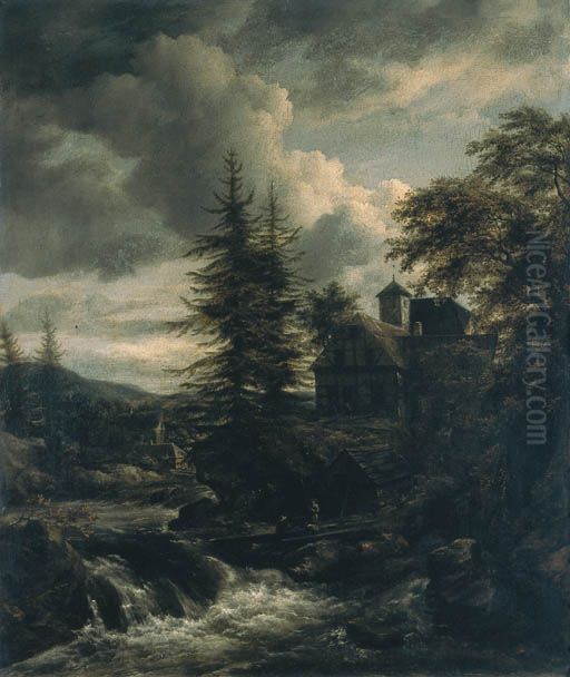 A Scandinavian Landscape With A Watermill Oil Painting by Jacob Van Ruisdael