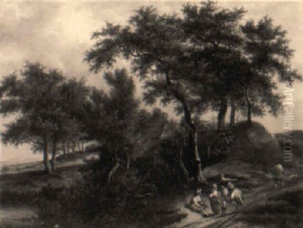 Travellers On A Sandy Path In The Dunes By A Farm Oil Painting by Jacob Van Ruisdael